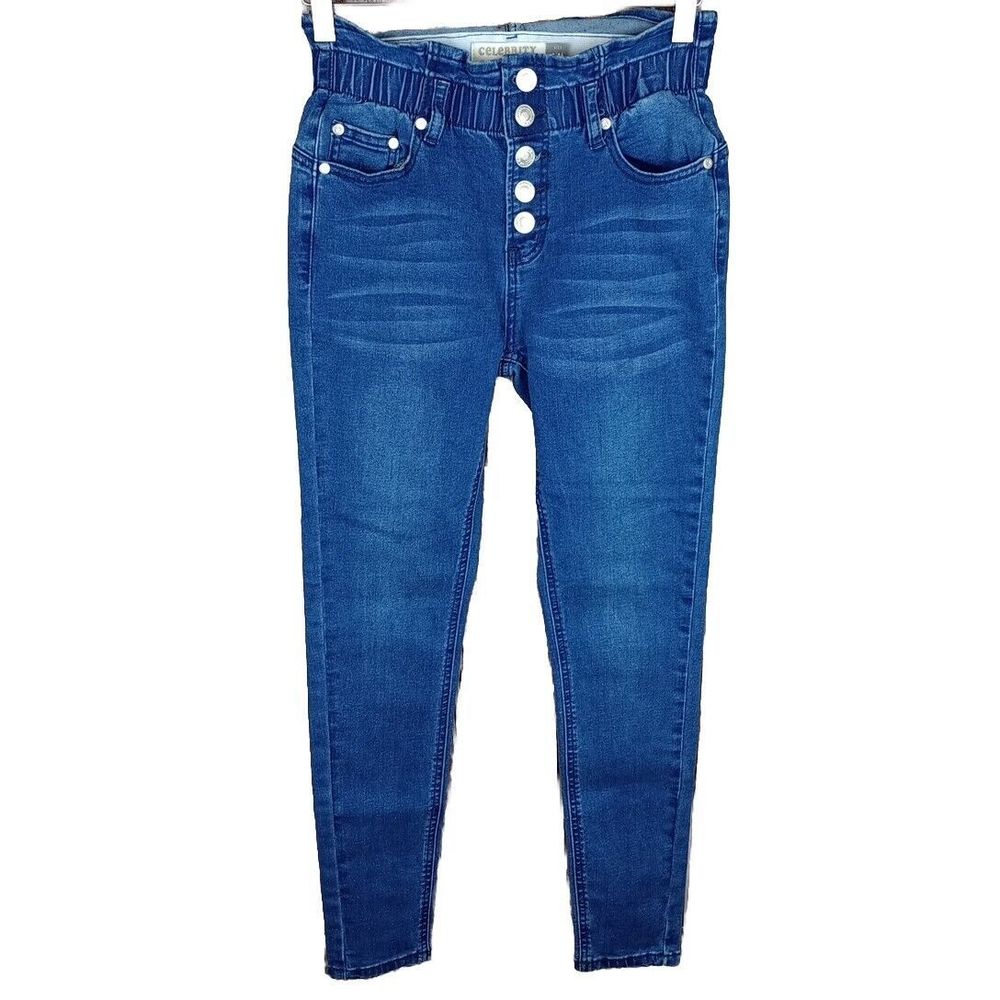 Celebrity Ace Women's Ankle Crop Button Fly Skinny Jeans Paper Bag Waist 3/26